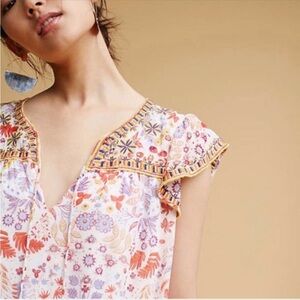 ANTIK BATIK paris multi floral "Samsa" maxi with embroidery collar & cap sleeve